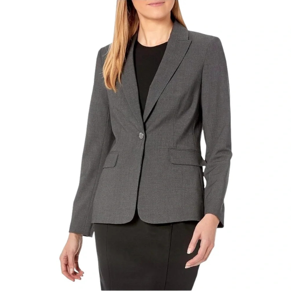 CALVIN KLEIN | Women's One Button Stretch Dark Gray Blazer Size 8